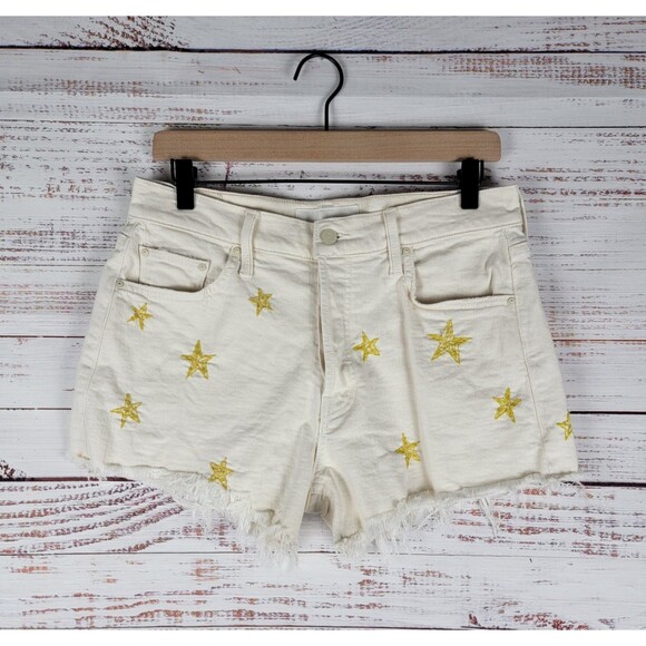 Mother The Tomcat Kick Fray Ivory Denim Shorts Womens 29 Shoot For the Stars - Picture 1 of 16